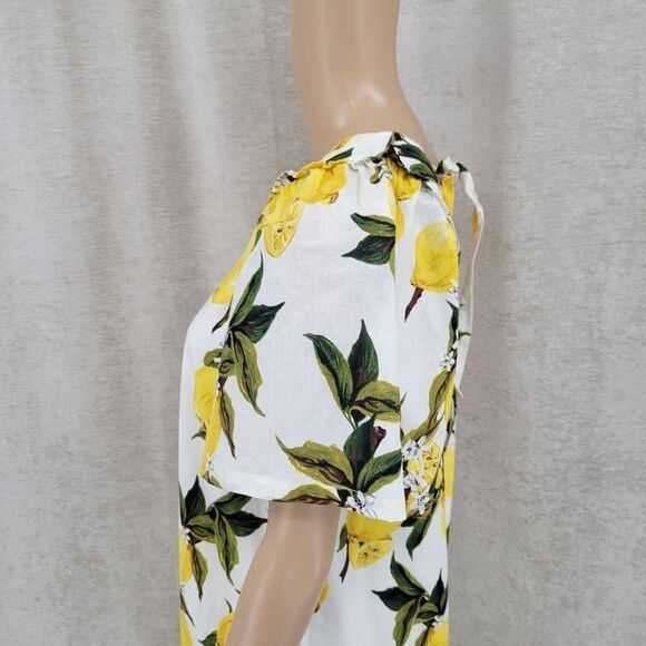 Love Riche White with Yellow Lemons Cotton Midi Dress Women's Large - Picture 4 of 13